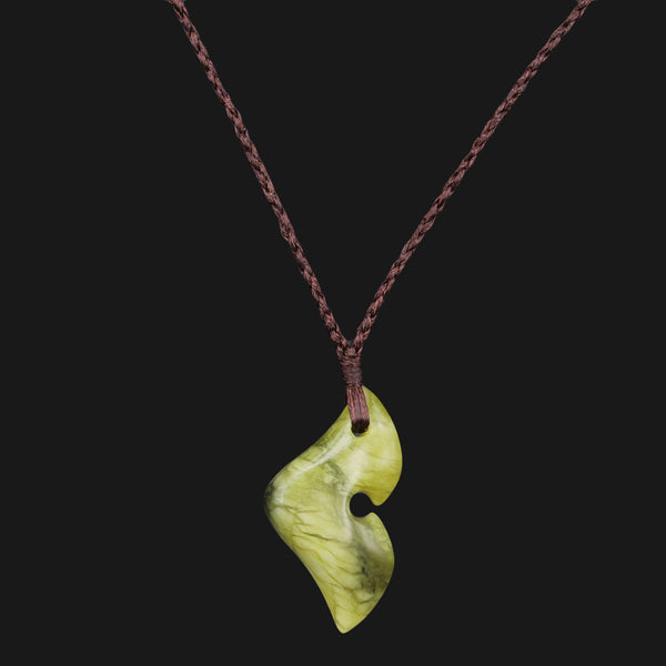 New Zealand Style Retro Fish Hook Necklace with Hand-Carved HEI Matau Jade Pendant - Adjustable Wax Rope and Elegant Traditional Design