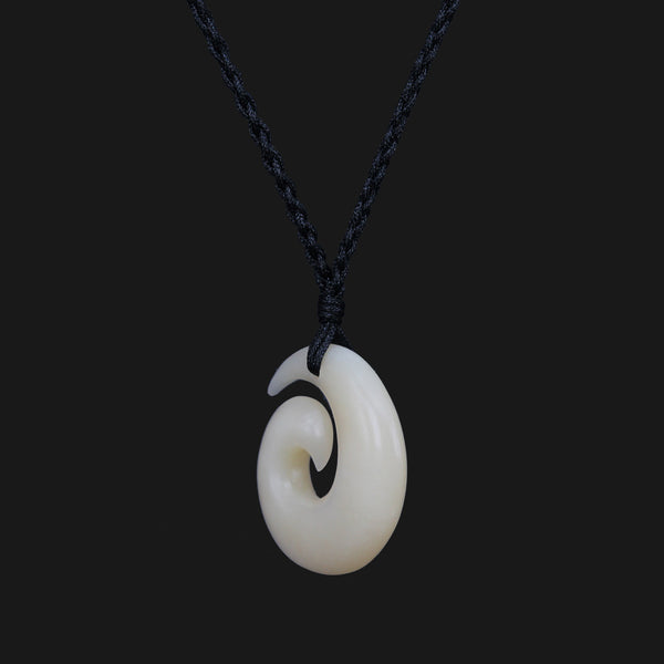 Hand-Carved White Ox Bone Small Koru Pendant Necklace with Spiral Design