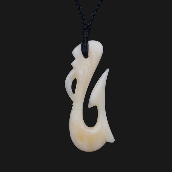 Bone Carving Maori Style Fish Hook Hei Matau Necklace - XKCHIEF